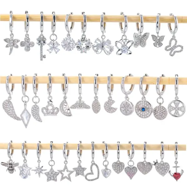 Fashion Geometric Inlay Copper Zircon Charm Sleeper Hoop Earrings Earrings