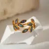 Wholesale Jewelry Elegant Simple Style Leaves 304 Stainless Steel Open Rings