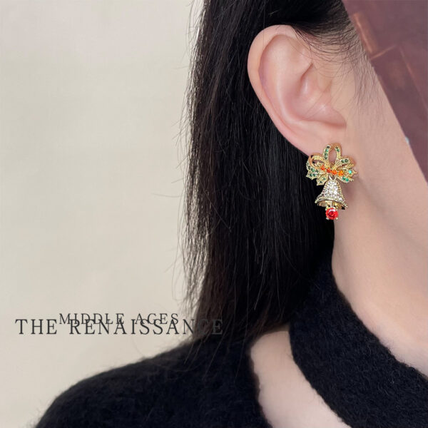 Wholesale Medieval Christmas Series Zircon Bell Bow Earrings