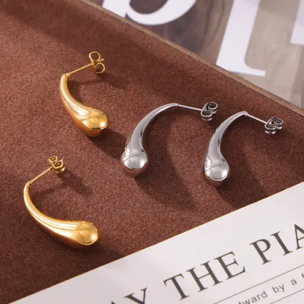 Wholesale PVD Coated Real Gold Plated 18K Gold Water Droplets 304 Stainless Steel Elegant Simple Style Waterproof Non Tarnish Ear Studs