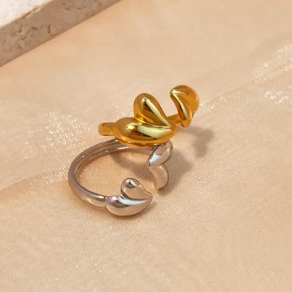 PVD Coated Real Gold Plated 18K Gold Heart Shape 304 Stainless Steel Casual Retro Marine Style Waterproof Non Tarnish Open Rings