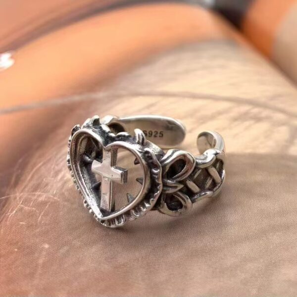 Wholesale New Silver-Plated Monastery Cross Love Ring Gothic Style Retro Niche Dyed Black European and American Style Cross-Border Ring