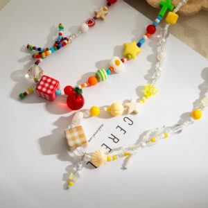 Wholesale Creative Design Sense Macaron Star Beaded Necklace Light Luxury High-level Sense Contrast Color Candy Cartoon Cute Necklace