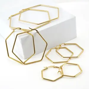 Wholesale Simple Style Hexagon Plating Titanium Steel Earrings