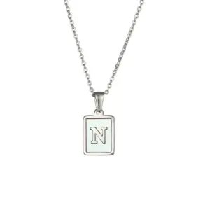 Fritillary Letter Square Pendant Necklace-Ea544901s Steel Color-Letter N
