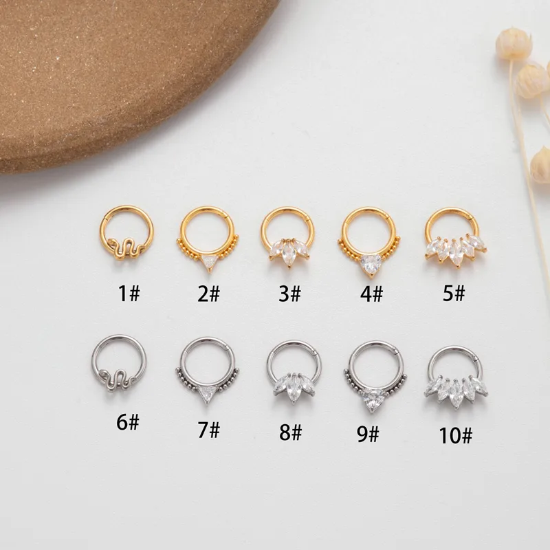 Wholesale 1 Piece Nose Rings & Studs Punk Solid Color 316L Stainless Steel Copper Waterproof Non Tarnish Surgical Steel Zircon