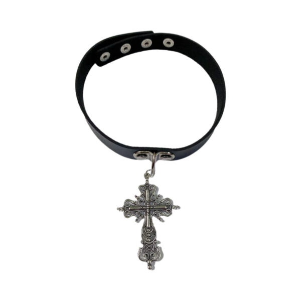 Wholesale Original homemade handmade personalized niche hot girl jewelry genuine leather leopard-print Diamond-embedded cross necklace collar