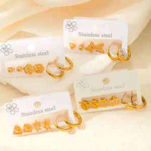 Wholesale 1 Set Basic Simple Style Geometric Flower Irregular Plating Titanium Steel Earrings Ear Studs