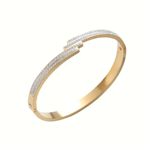 Wholesale Basic Classic Style Commute Geometric Stainless Steel Asymmetrical Inlay Zircon Bangle