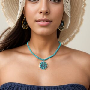 Wholesale Cross-border Europe and the United States new retro flower necklace turquoise earrings western wind exaggerated turquoise necklace