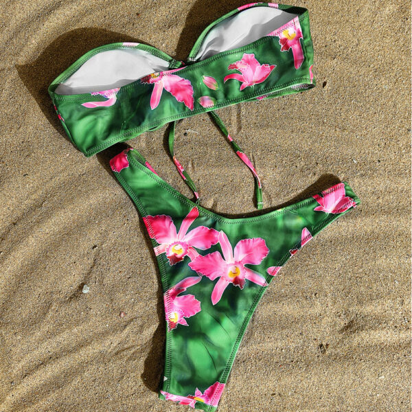 Wholesale 2025 Popular European and American Strappy Sexy Swimsuit Printed Split Bikini Bikini Vacation Three-Point Swimsuit for Women