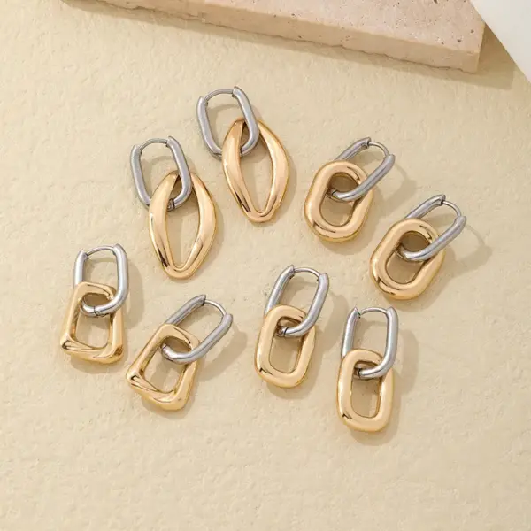 PVD Coated Gold Plated Silver Plated Geometric Oval 304 Stainless Steel Titanium Steel Elegant Hip-Hop Vintage Style Waterproof Non Tarnish Drop Earrings