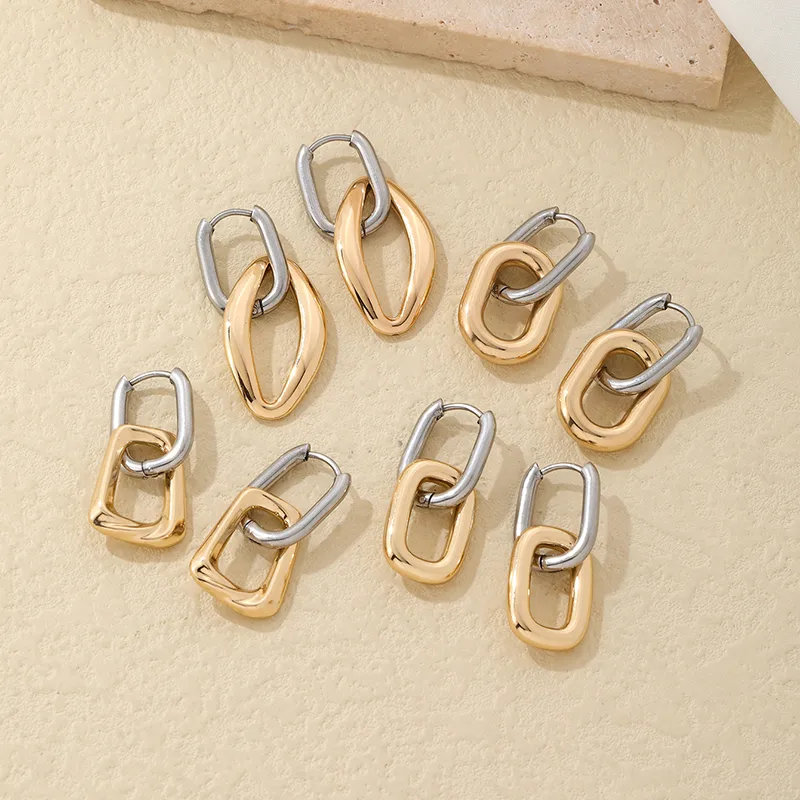 Wholesale PVD Coated Gold Plated Sier Plated Geometric Oval 304 Stainless Steel Titanium Steel Elegant Hip-Hop Vintage Style Waterproof Non Tarnish op