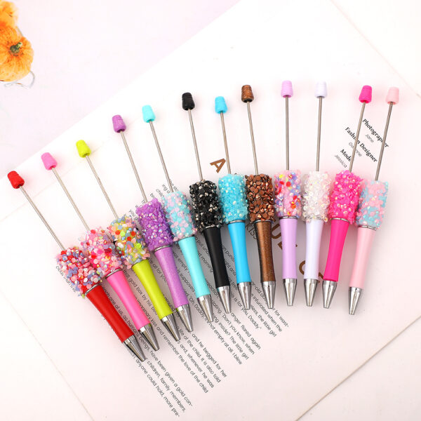 Wholesale DIY sequins beaded pen ins colorful resin ballpoint pen student gift pen can wear beads rotating cute pen