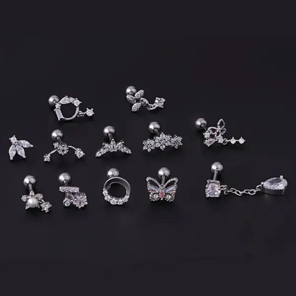 316L Stainless Steel Copper Ear Cartilage Rings & Studs Flower Waterproof Non Tarnish Surgical Steel