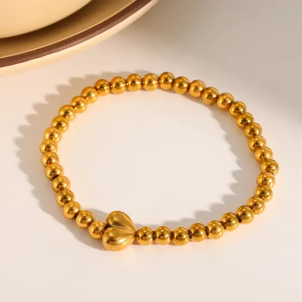 Wholesale 304 Stainless Steel Vacuum Plating (In Furnace) Plated 18K Real Gold Imitation Pearl Heart Shape No Inlay Material Luxury Classic Bracelet