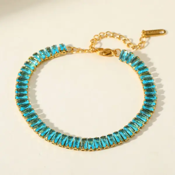 Wholesale Luxurious Stainless Steel 18K Gold Plated Zirconia Embedded Rectangle Full Diamond Bracelet Elegant Romantic Female Style