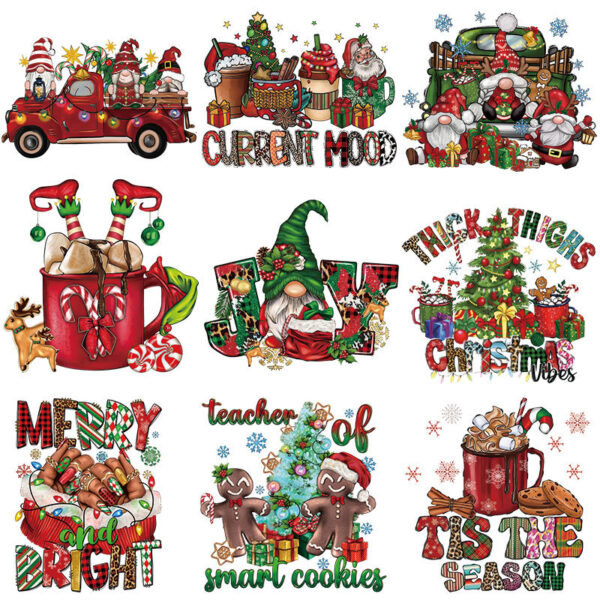 Wholesale Cartoon Car Christmas Hot Stamping Sticker UV DTF Ready to Press Transfers Wraps