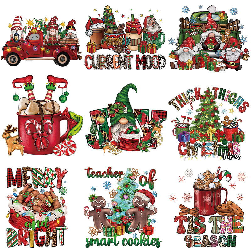 Wholesale Cartoon Car Christmas Hot Stamping Sticker UV DTF Ready to Press Transfers Wraps