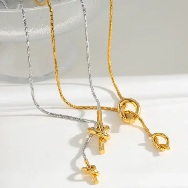 18K Gold Plated 304 Stainless Steel Vacuum Electroplating (In Furnace) Snake Chain Mixed Color (Jewelry Metal Contrast Color) Knot Necklace For Women