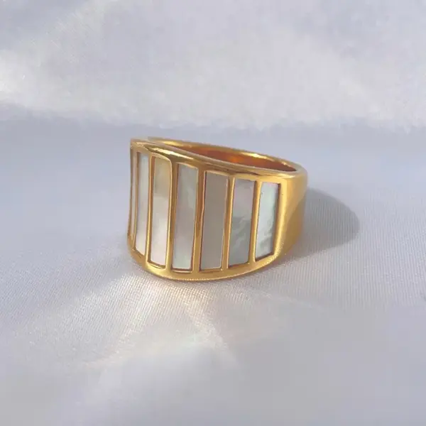 Wholesale Exaggerated Simple Style Rectangle Titanium Steel Shell Wide Band Ring In Bulk