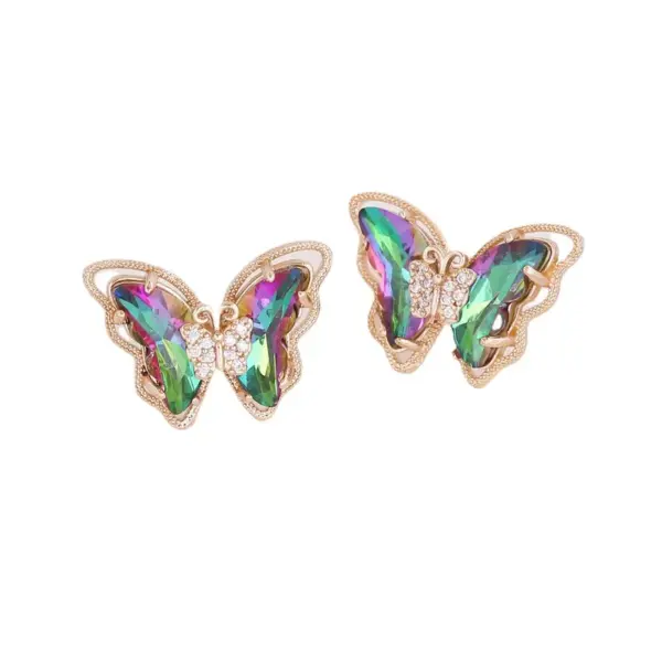 Wholesale Fashion Butterfly Copper No Inlaid 18K Gold Plated Earrings Ear Studs