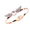 Wholesale Elegant Angel Wings Titanium Steel Inlay Zircon Bangle