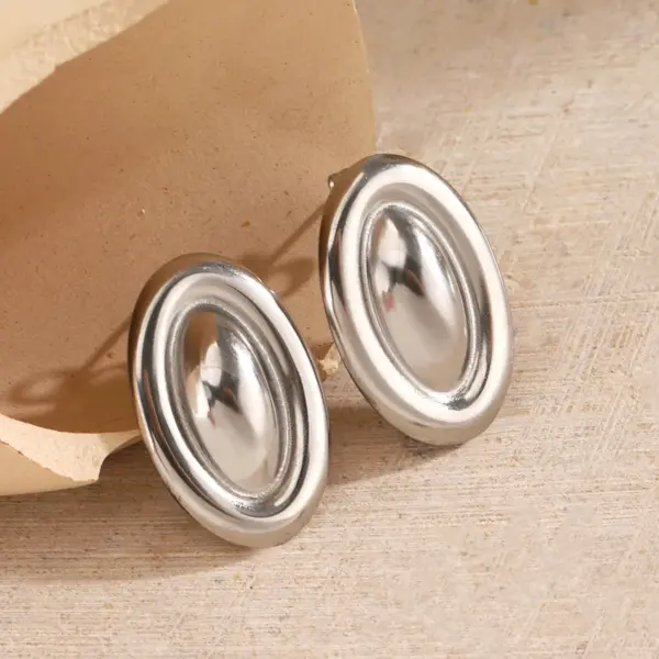 Wholesale Ion Plating (IP) 18K Gold Plated Oval 304 Stainless Steel Elegant Glam Hip-Hop Waterproof Non Tarnish Ear Studs