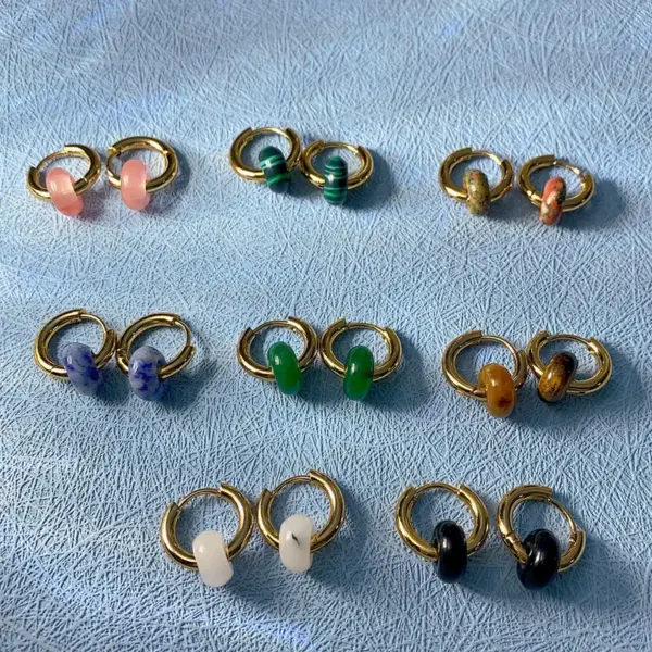 PVD Coated 18K Gold Plated Round 302 Stainless Steel Natural Stone Elegant Waterproof Non Tarnish Earrings