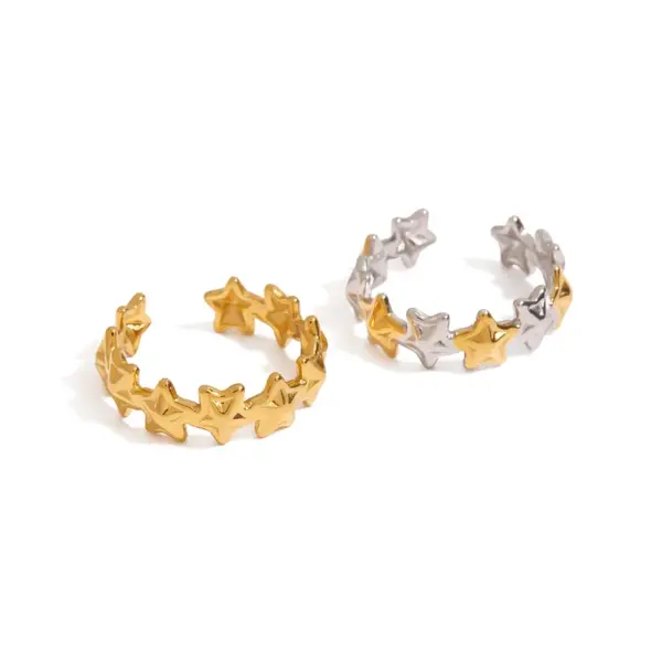 oly-8e3cdd947b4de3889d785a89b74fdb3a Wholesale 304 Stainless Steel Pentagram PVD Coated Real Gold Plated Casual Simple Style Commute Waterproof Non Tarnish Open Rings Rings