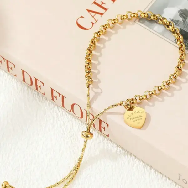 Ion Plating (IP) 18K Gold Plated Heart Shape 304 Stainless Steel French Style Simple Classic Waterproof Non Tarnish Bracelets