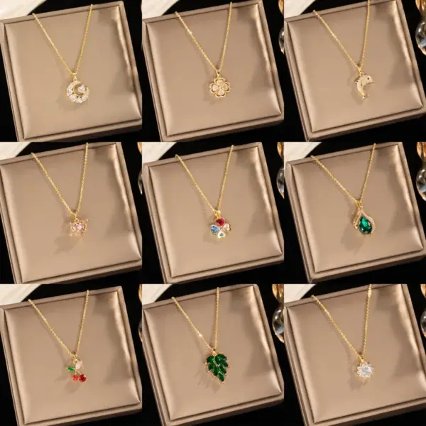 Fashionable Versatile Gold Plated Titanium Steel Necklace Copper Pendant Lockbone Chain Collection Elegant Glowing Jewelry