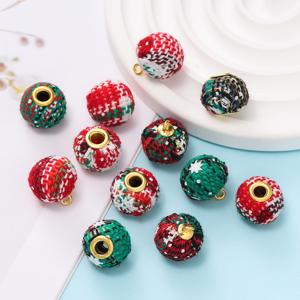 Wholesale Christmas Snowflake Series Cloth Bag Checkered Beads
