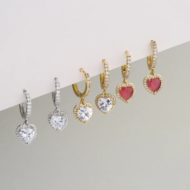 Wholesale Fashion Zircon Micro-inlaid Peach Heart Earrings European And American Style Copper Jewelry