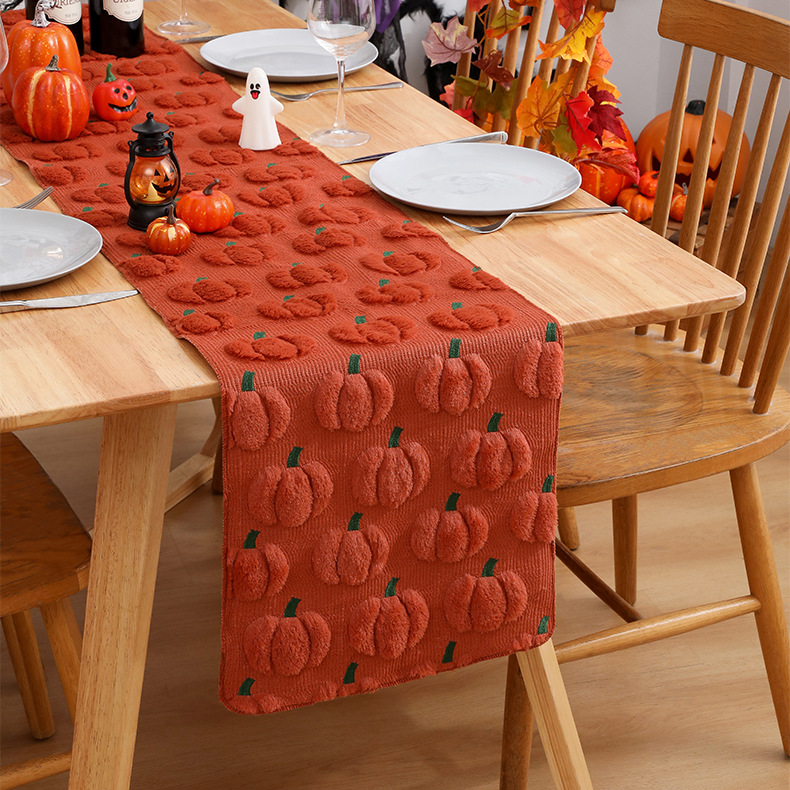 Wholesale Pumpkin Embroidered 3D Table Runner, Xu'ai Tablecloth, Party Decoration Tablecloth