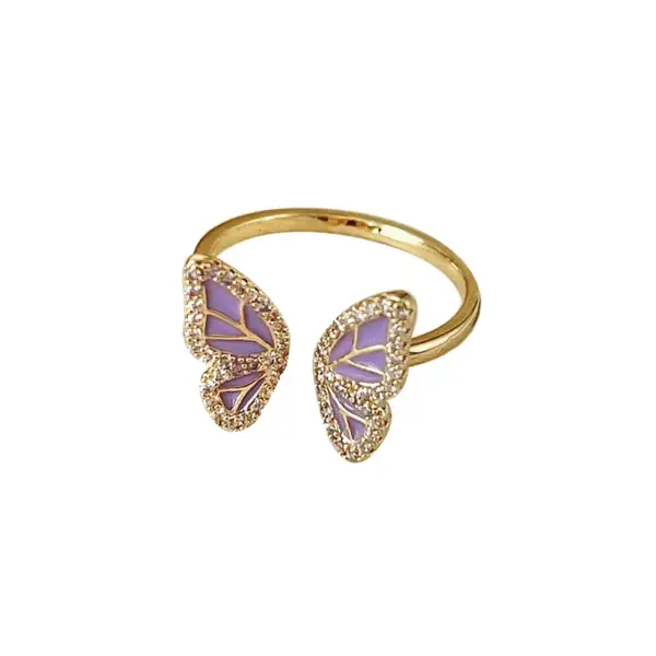Wholesale Fashion Butterfly Copper Inlay Pearl Zircon Rings 1 Piece