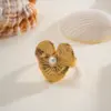 Wholesale Jewelry Elegant Cute Romantic Irregular Heart Shape Flower 304 Stainless Steel Imitation Pearl 18K Gold Plated Plating Inlay Open Rings