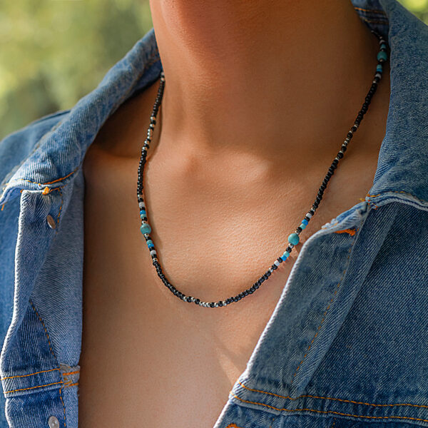 Wholesale European and American Cross-Border Bohemian Rice Bead Necklace Men's Trendy High-End Spliced Turquoise Clavicle Chain Simple Men's Jewelry