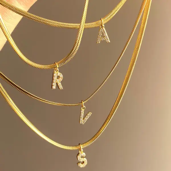 Wholesale Fashion Letter Titanium Steel Inlay Zircon Pendant Necklace