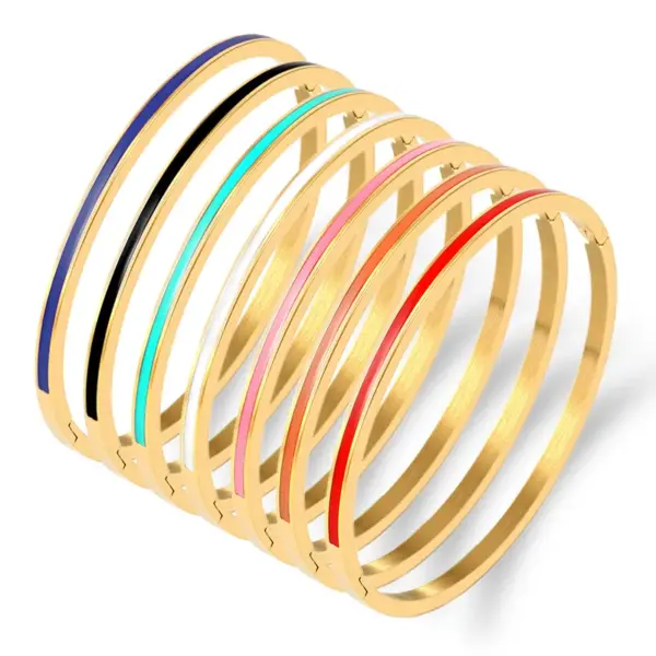 PVD Coated Real Gold Plated 18K Gold Solid Color Stainless Steel Streetwear Waterproof Non Tarnish Titanium Steel Bangle