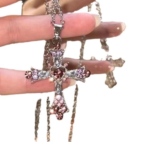 Wholesale Gothic Bohemian Style Crystal Diamond Color Cross Pendant Festival Jewelry Girl's Collarbone Necklace