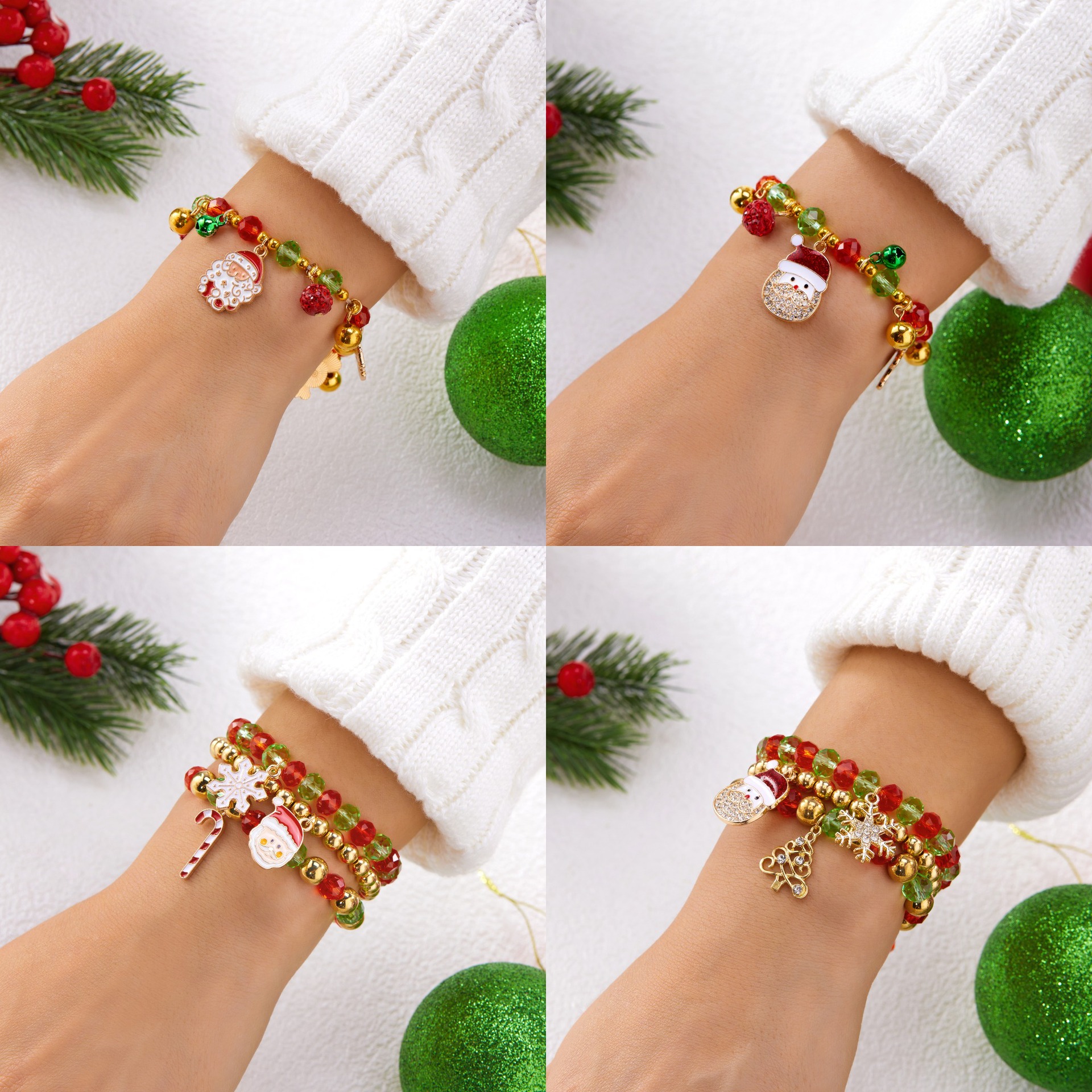 Wholesale Christmas series of jewelry, snowflakes, Christmas tree cane pendants, and bracelets.