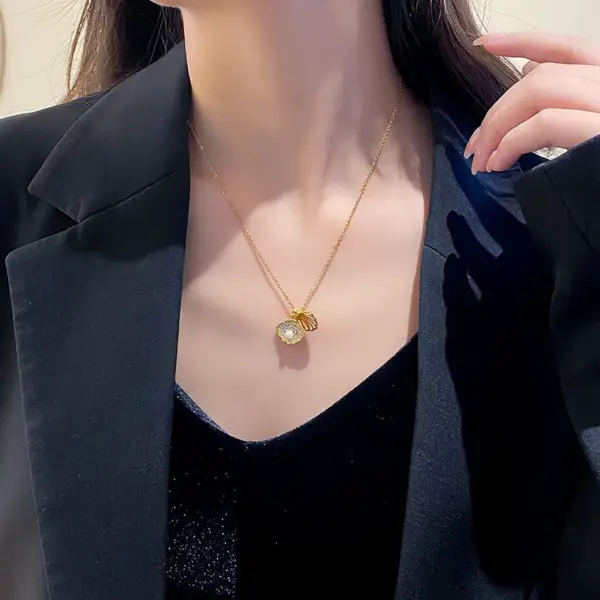 Wholesale Jewelry Elegant Shell 304 Stainless Steel Copper Artificial Pearls Zircon 18K Gold Plated K Gold Plated Plating Inlay Pendant Necklace