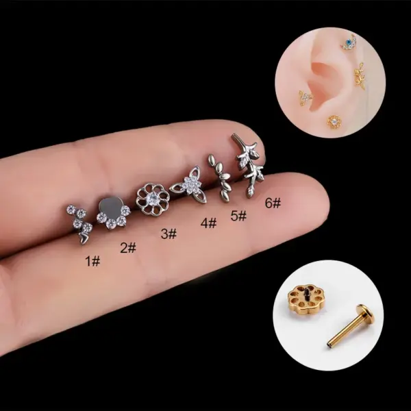 1 Piece Ear Cartilage Rings & Studs Fashion Geometric Flower Pure Titanium Inlaid Zircon