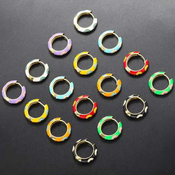 Wholesale 1 Pair Elegant Sweet Pastoral Flower Enamel Plating Copper 18k Gold Plated Earrings