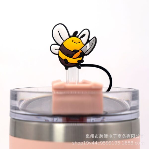 Wholesale Anime yellow duck straw sleeve straw cap silicone dust plug cute animal cartoon fit 10MM straw decoration