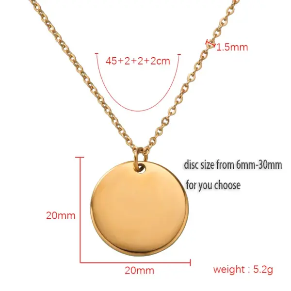 PVD Coated 18K Gold Rose Gold Real Gold Plated Customization Laser Engraving Solid Color Stainless Steel Simple Style Commute Waterproof Non Tarnish Stainless Steel Pendant Necklace