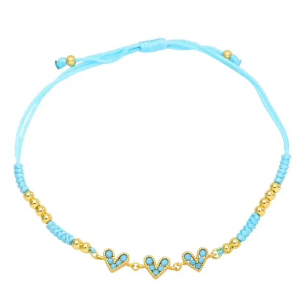 Wholesale Fashion Colorful Heart-shaped Inlay Zircon Braided Copper Bracelet