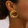 Wholesale 304 Stainless Steel Moon PVD Coated 18K Real Gold Plated Real Gold Plated 18K Gold Vintage Style Simple Style Classic Style Waterproof Non Tarnish Ear Studs
