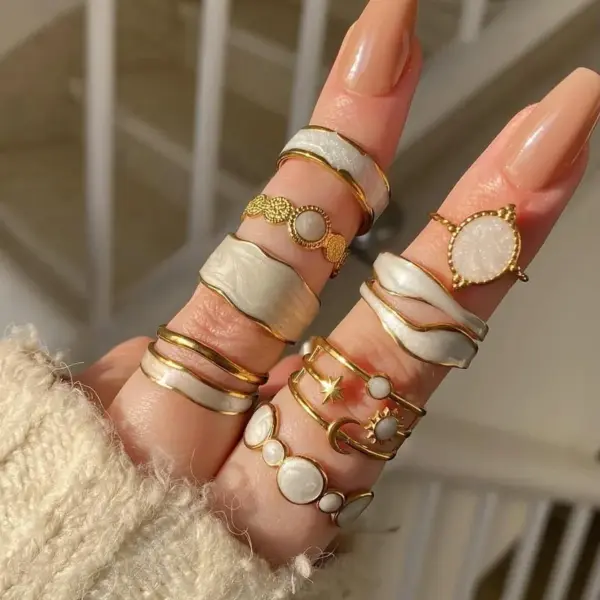 PVD Coated 18K Gold Plated Heart Shape 304 Stainless Steel Modern Style Commute Waterproof Non Tarnish Rings